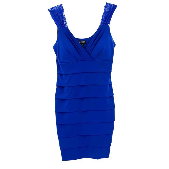 Enfocus Studio Y2K Bandage Dress Sz 8 Royal Blue Lace Babydoll Deep V Coquette - Picture 11 of 11